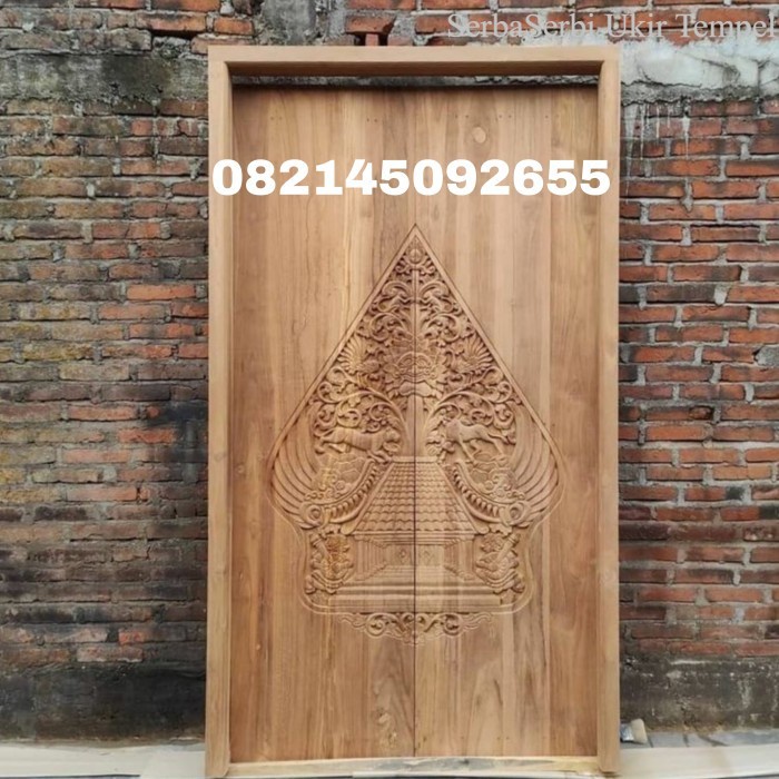 daun pintu dan kusen daun pintu ukir kelir bahan kayu jati Termurah