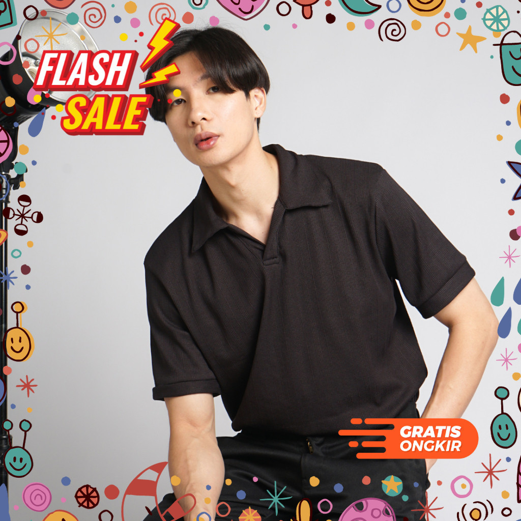 MEGASALE / Polo Shirt Pria Lengan Pendek Bahan Knit Waffle Uniqlo
