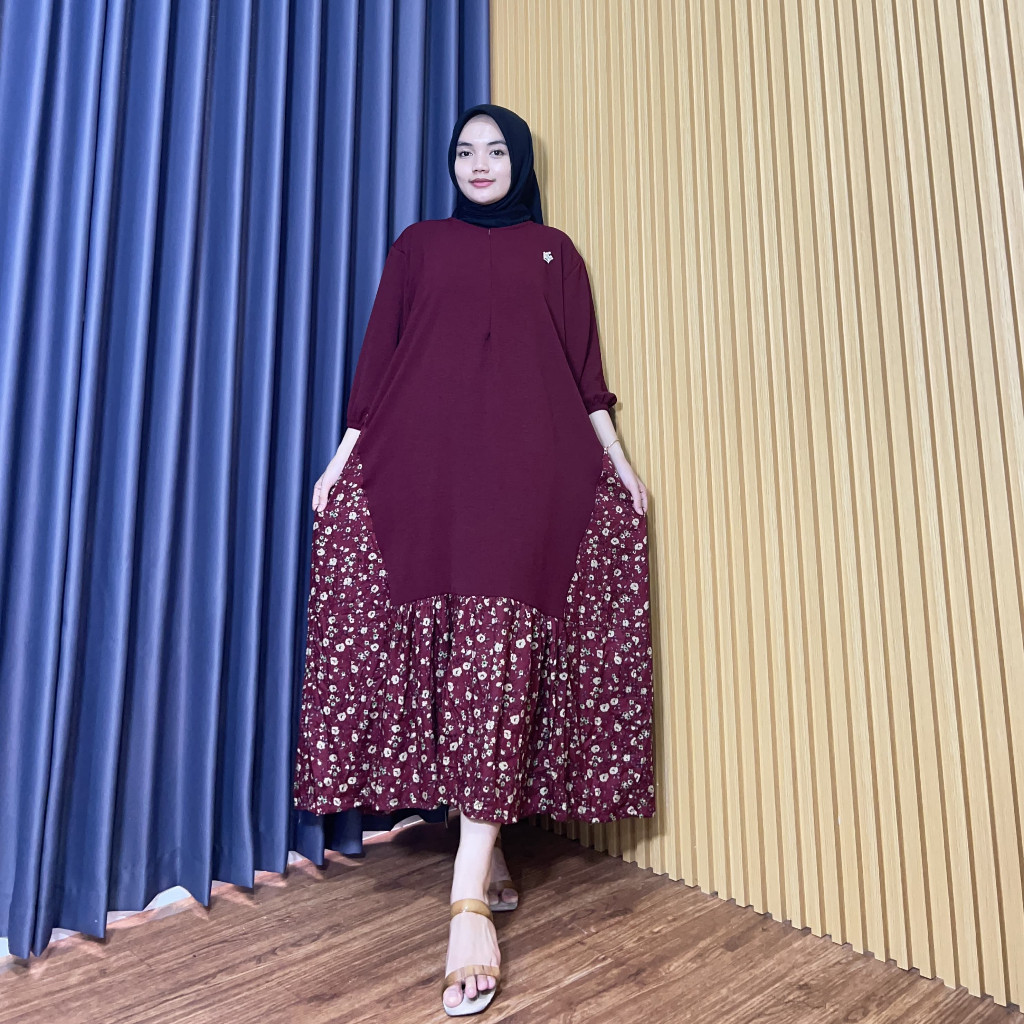 MAIRA DRESS CRINKLE KOMBINASI  RAYON/ GAMIS MOTIF