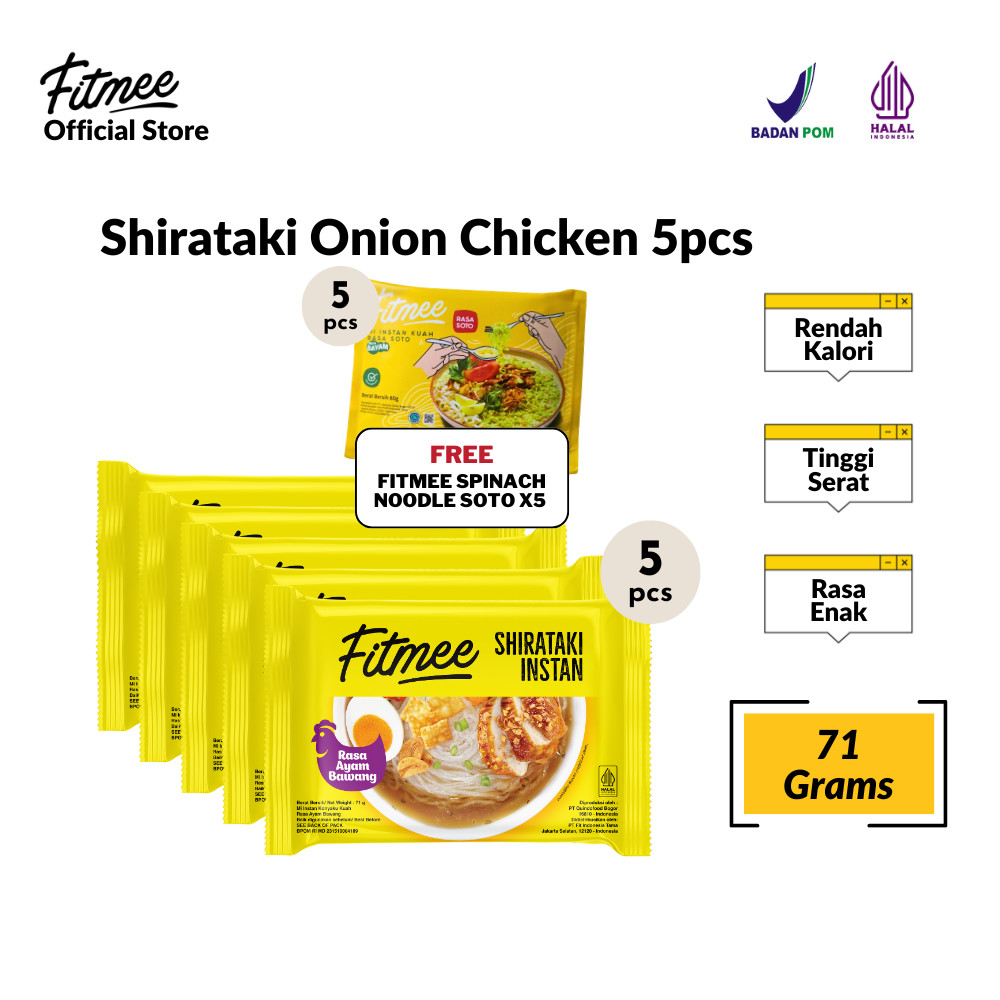 

Fitmee Mie Instan Sehat Shirataki Ayam Bawang 5 Pcs FREE Bayam Soto 5 Pcs