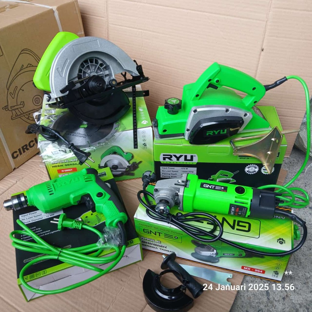 BISA COD [4 ITEM] Paket Tukang kayu lengkap mesin planer/serut dan circular gerinda dan bor 10set