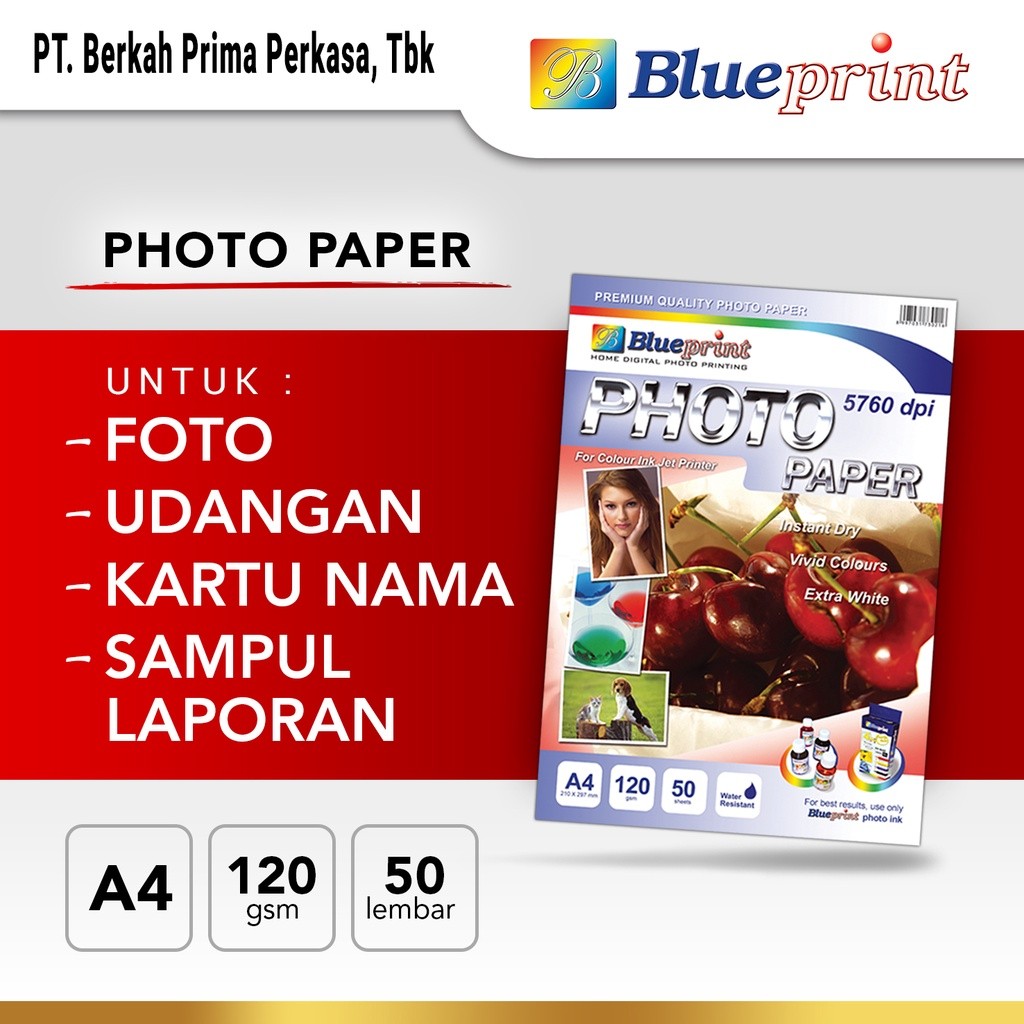 

Kertas Foto Glossy , Glossy Photo Paper BLUEPRINT A4 120 gsm