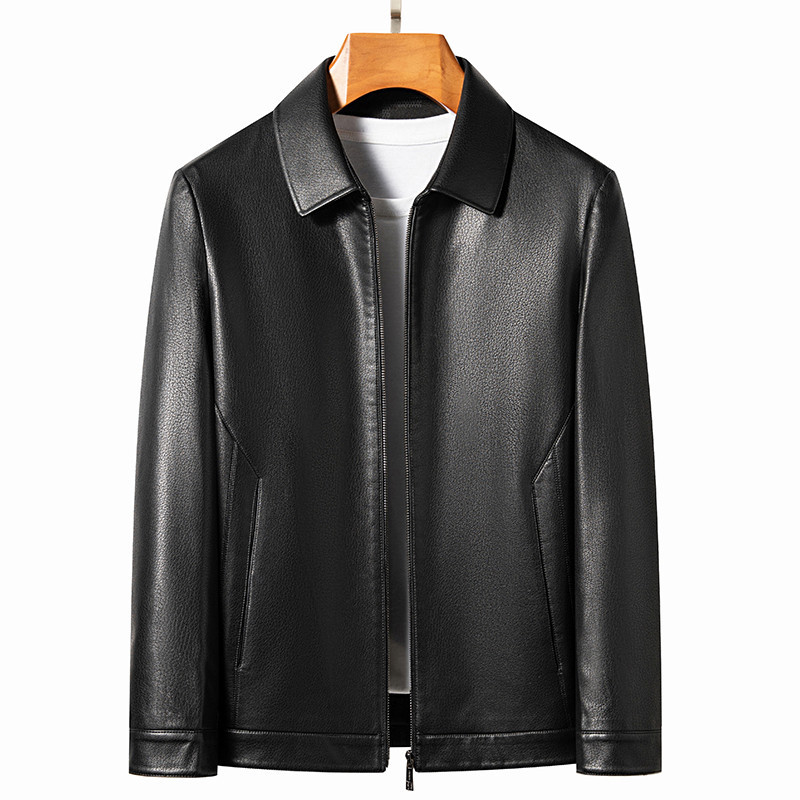 YN-2335 Spring and Autumn Men's Genuine Leather Polo Mock Neck Jacket Fashion Slim Sheepskin Coat Bl
