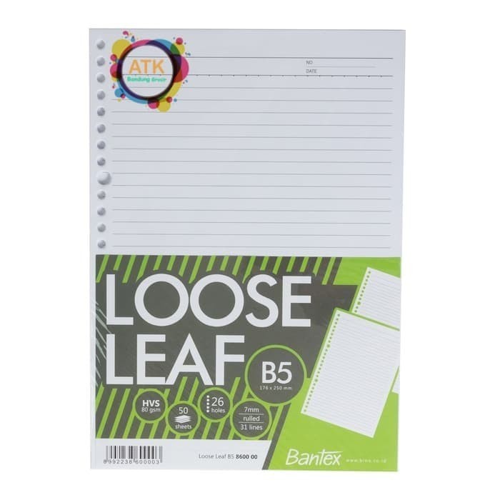 

Bantex Loose Leaf Paper B5 80 gsm 50 Sheets - 26 Holes 8600 00