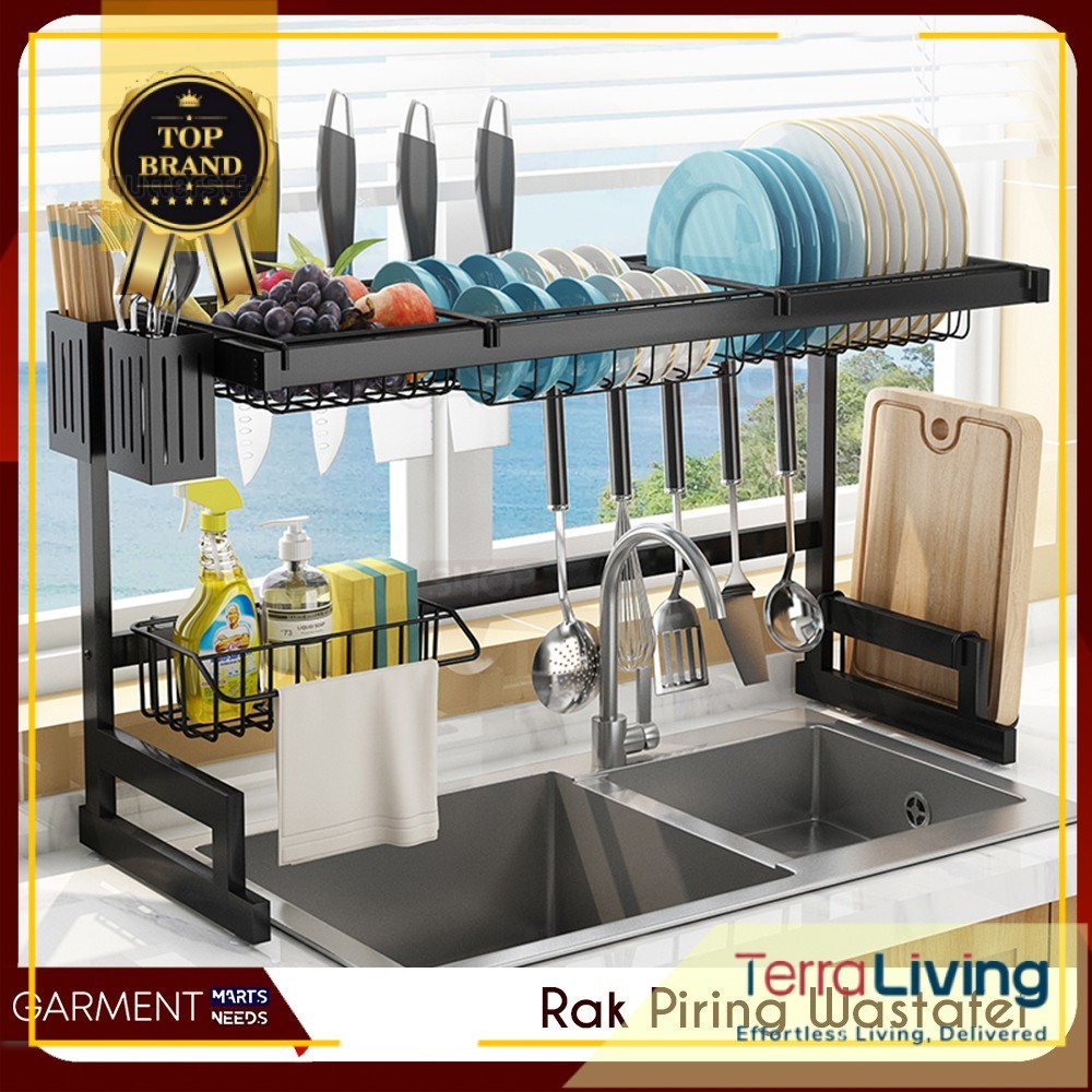 Rak Piring Wastafel 2 Susun Hitam Anti Karat Serbaguna