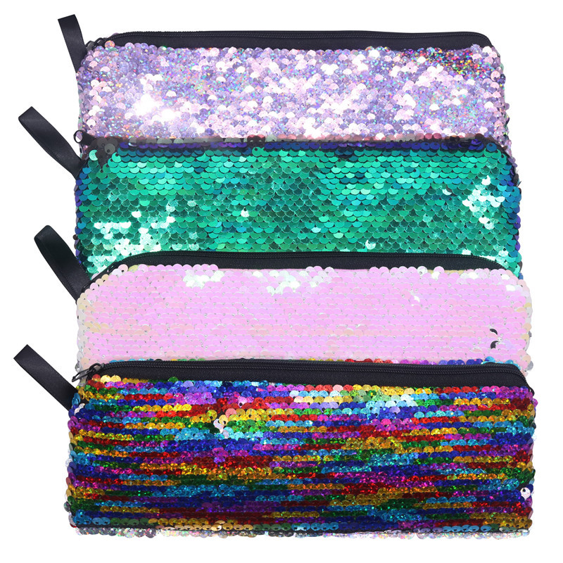 

1 Pcs New Sequin Pencil Case Flash Magic Sequin Pen Bag School Supplies Girl Handbags Sundries Cosmetic Bag Multi-function Bag