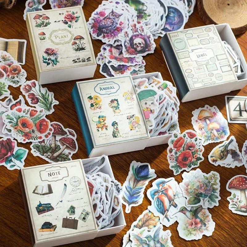 

Journamm 100pcs/box Cute Plants Mini Box Stickers DIY Scrapbooking Materials Decor Junk Journal Kawaii Stationery Label Sticker
