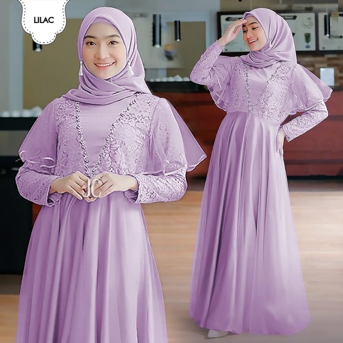 gamis pesta dress Bilqis lilac xl maxi baju muslim lqis at