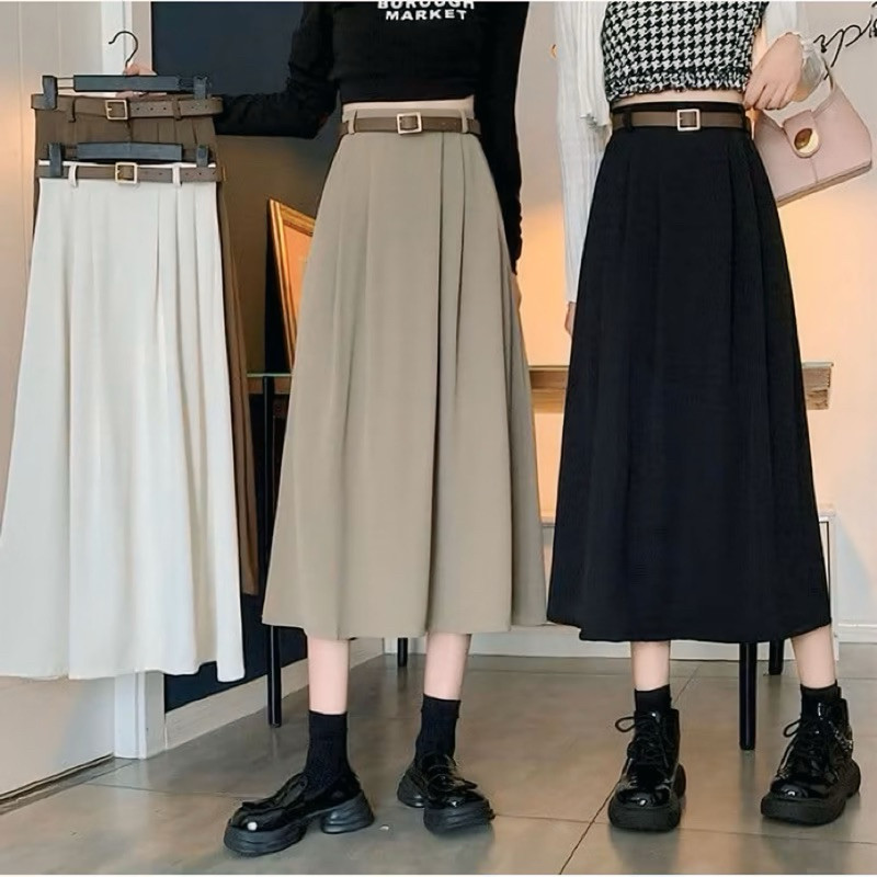 WD40 JESI- Joy Skirt-rok flare Wanita Korean Style- Bahan semiwoll lokal_Model Panjang