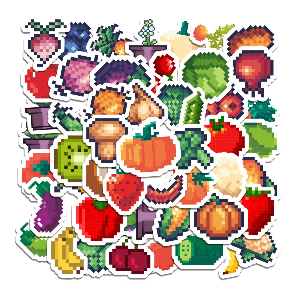 

COD 50 Pcs Stiker Pixel Buah Sayuran / Fruit and veggie Lucu Anti Air Untuk Dekorasi Notebook Sepeda Skateboard Handphone