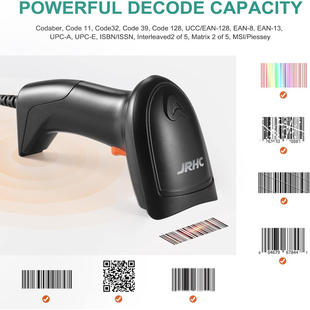 

JRHC 1D USB Laser Barcode Scanner Handheld Bar Code Readers Scanning Tools Devices for Store Supermarket Library Warehouse