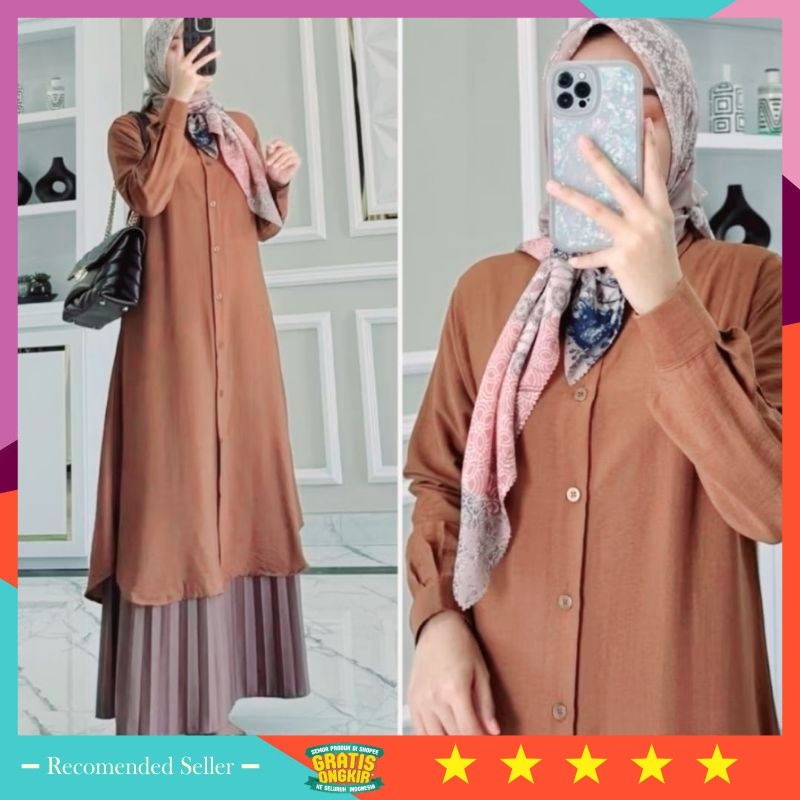 PROMO TUNIK MURAH KOREAN STYLE / atasan tunik polos wanita full kancing depan semi gamis wanita tuni