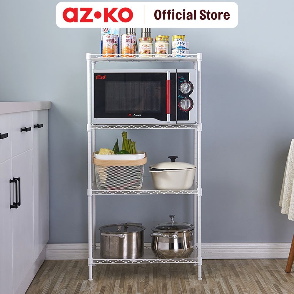 AZKO Stora Rak Besi 4 Tingkat - Putih Metal Rack Rak Serbaguna Rak Penyimpanan Minimalis Organizer G