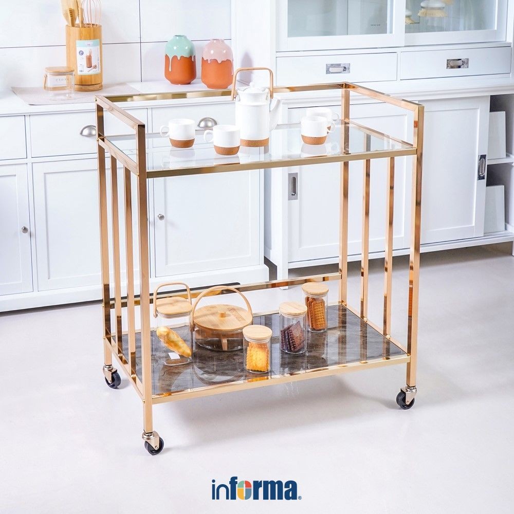 Informa Nixon Rak Troli Dapur - Gold Tempat Penyimpanan Multifungsi Storage Trolley Wheels Rack Perl