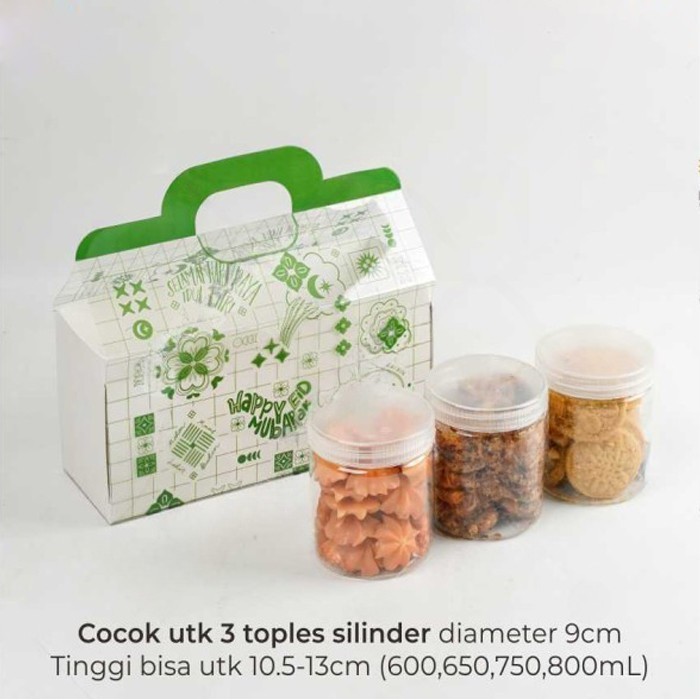 

TP Gable Box Lebaran Isi 2 Toples Jar 600Ml Kotak Kue Kering Idul Fitri