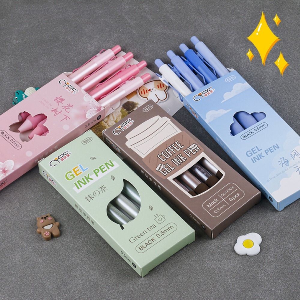 

4 PCS Neutral Pen Coffee Beans Gel Pen Set Soft Bread Touch 0.5mm Ballpoint Pen Black Color Ink for Writing Creative Stationery