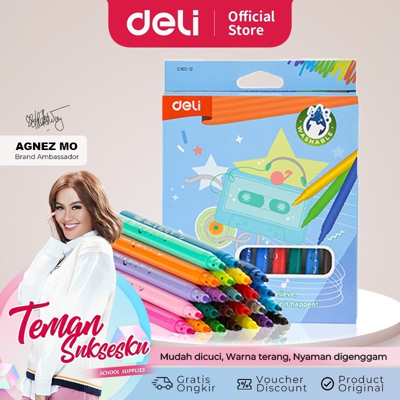 

BOBOMART X Spidol Deli Felt Pen 12 Warna Non-Toxic [ Edisi AGNEZ MO ] - CC160-12