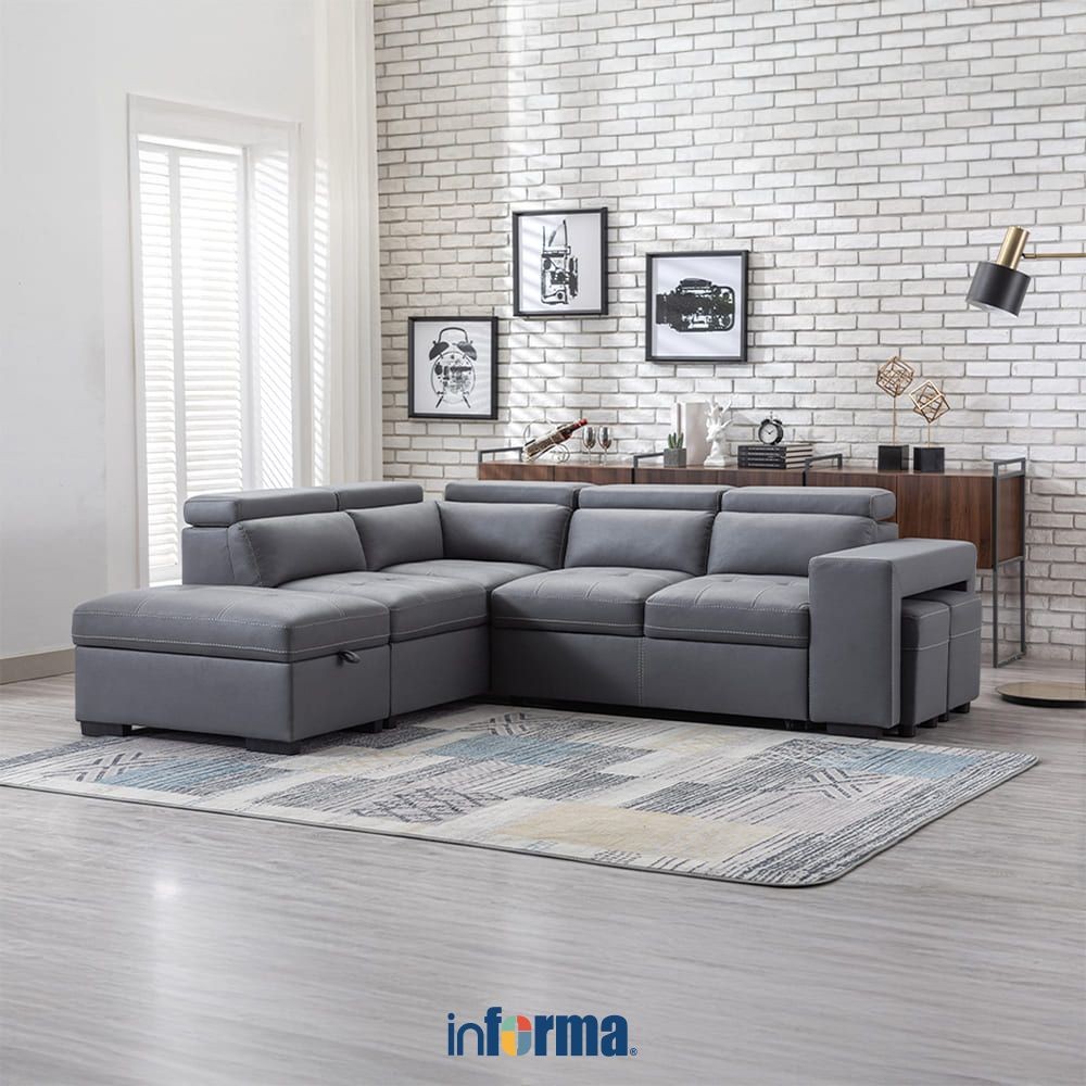 Informa Carson Sofa Bed Sudut Fabric Kiri - Abu-abu Sofa Lipat Tempat Tidur Lipat Sofa Minimalis Sof