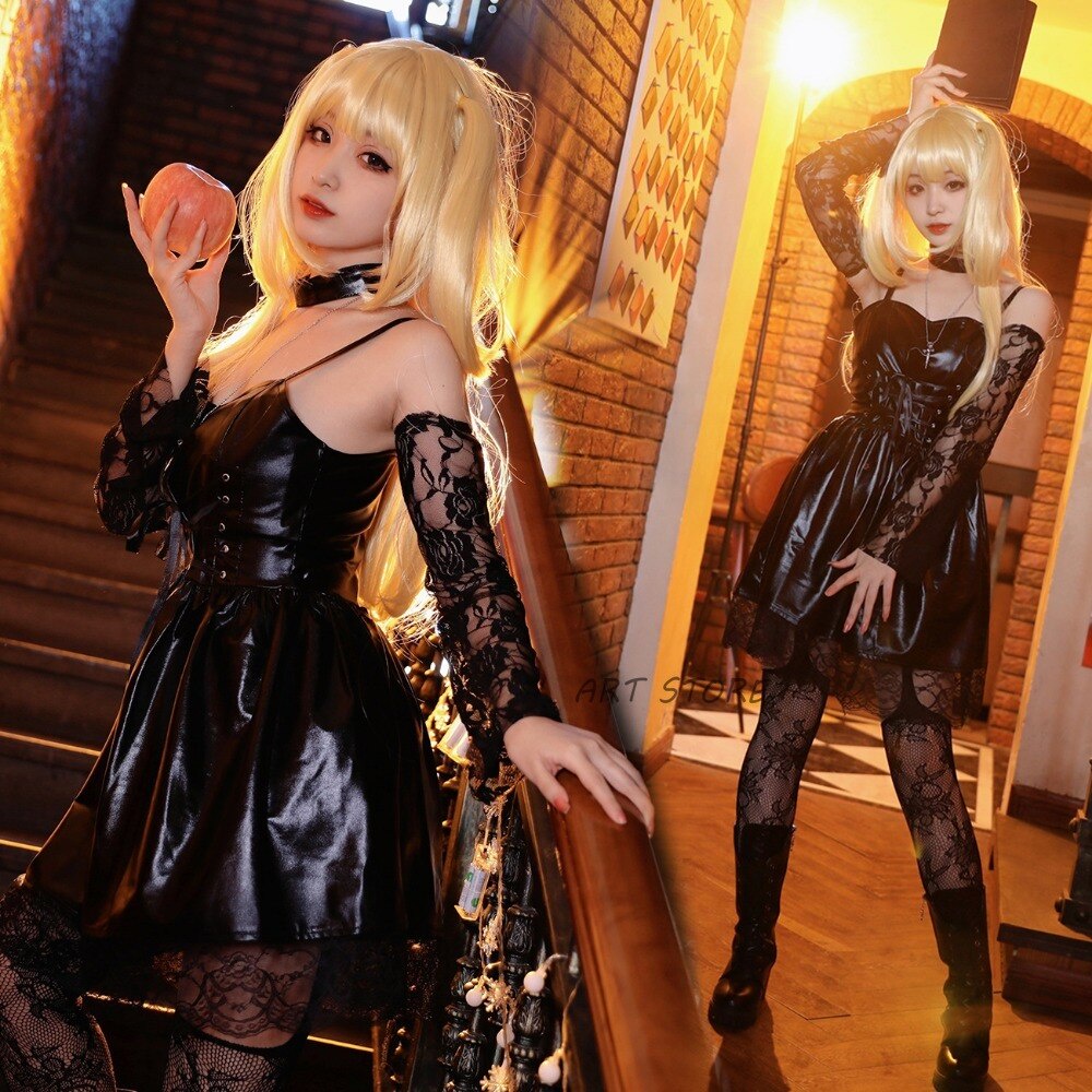 PREORDER Anime Death Note Misa Amane Cosplay Costume Leather Sexy Dress Wig Gloves Outfits Misa Cosp