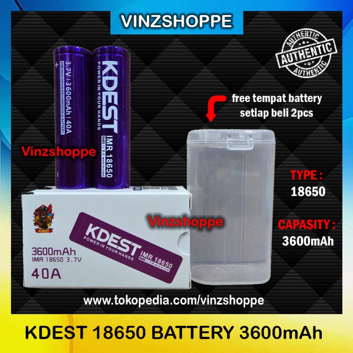 Authentic Battery KDEST 18650 - 3600mAh 40A - Baterai