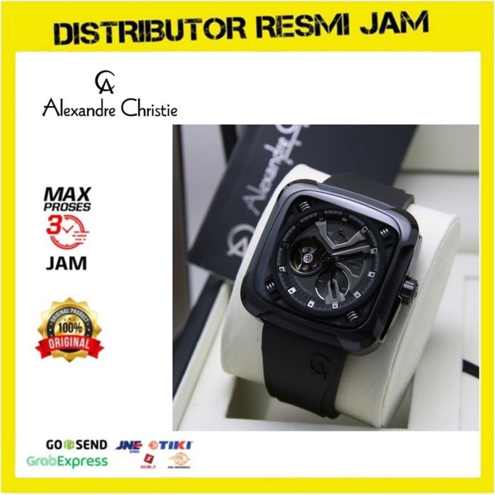 JAM TANGAN PRIA ALEXANDRE CHRISTIE AC 6577 AUTOMATIC RUBBER ORIGINAL - Full Black