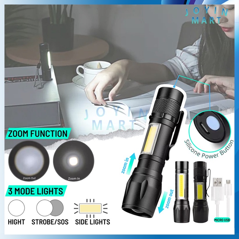 Lampu Senter Polisi Swat Mini Led / Senter Mini XPE COB LED Zoom Super Terang Swat Police Light Rech