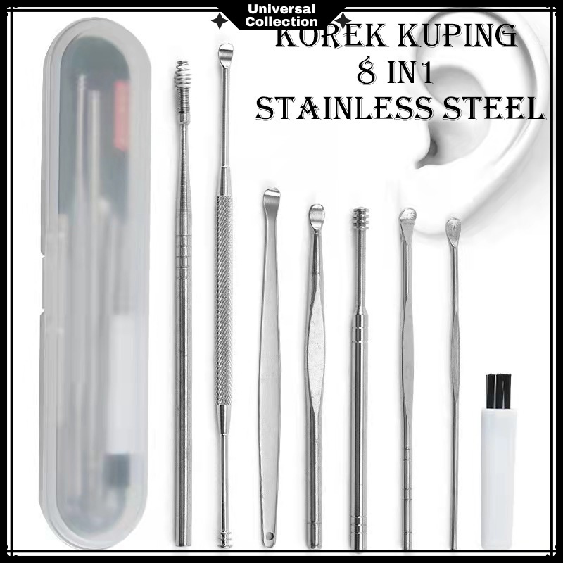 KOREK KUPING 8 IN 1 STAINLESS STEEL / PEMBERSIH TELINGA 8 IN 1 STAINLESS STEEL