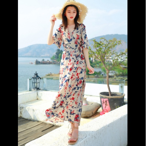 Midi Dress Bunga Lengan Pendek - Dress Casual Kasual / Dress Import Impor / Daisy Dress Bunga / Kore
