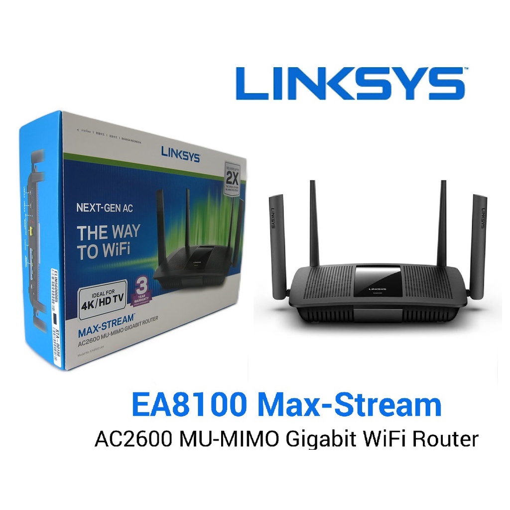 Linksys EA8100 Max-Stream AC2600 MU-MIMO Gigabit WiFi Router EA8100-AH E