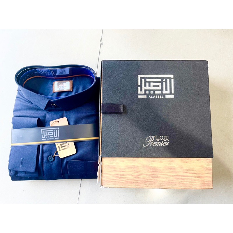 Busana Muslim Jubah Gamis AL ASEEL - PREMIER Laki Pria Dark Navy Biru Dongker Polos Model Kemeja Ber