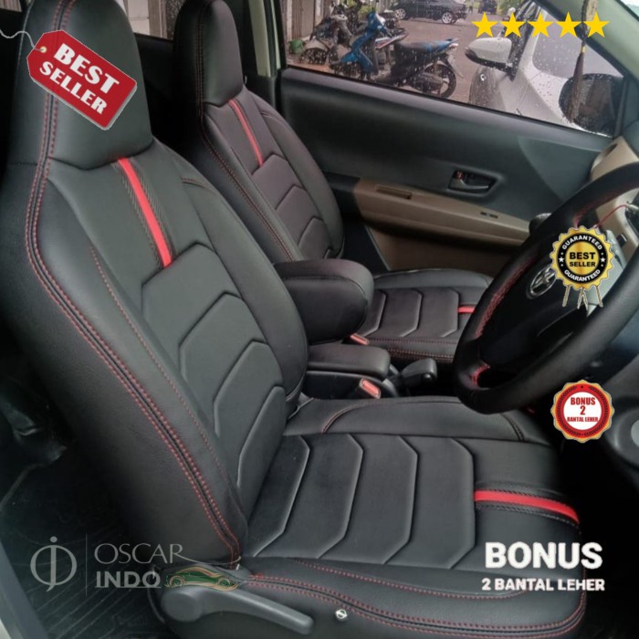 sarung jok mobil Sigra Calya 2016-2023 full jok depan sampai belakang - hitam lis merah