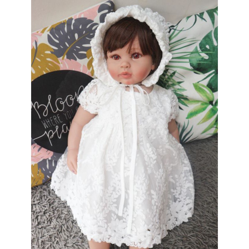 UI98PL Dress Bayi Perempuan / Gaun Bayi Baby Newborn/Pakaian Bayi Baru Lahir Warna Putih / Baju Anak Bayi Perempuan 0 6 Bulan - 1 tahun /Dress aqiqah baptis bayi kualitas import bahan Brukat