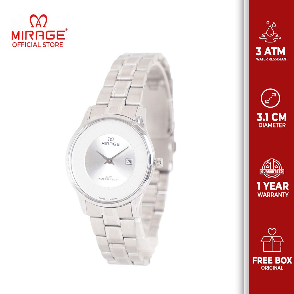Mirage Jam Tangan Original Asli Model Terbaru Fashion Wanita Silver Stainless Steel Anti Karat 8670L