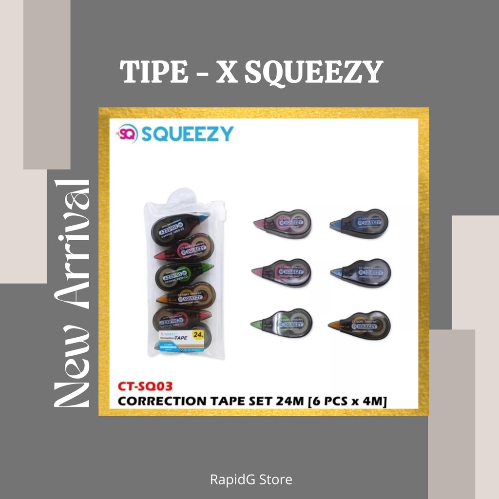 

MURAH Correction Tape SQUEEZY CT-SQ-03 Isi 6 Pcs 4 Meter / Tipe X Kertas / Tipe Ex Roll / Tipe X Polos