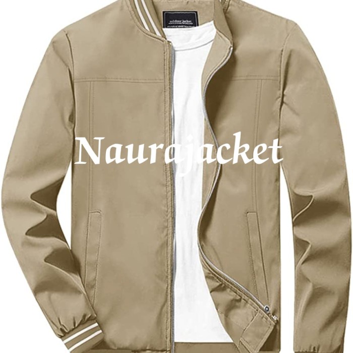 Jaket bomber pria keren/jaket pria woll hitam putih/Naurajacket - Krem, M