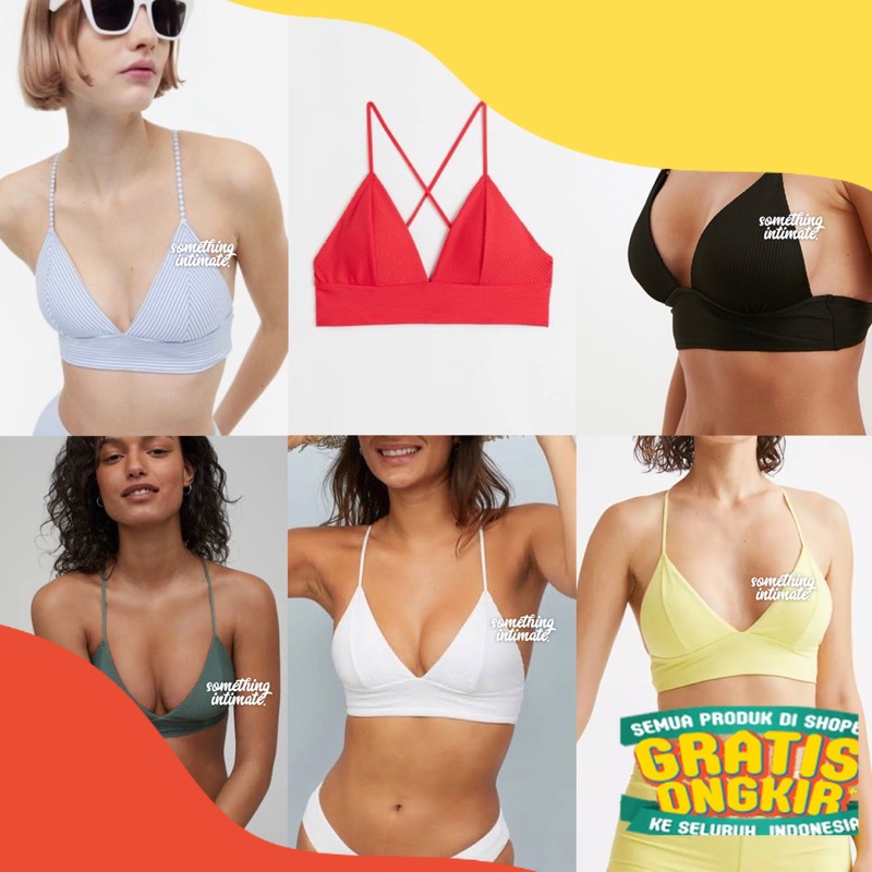 H&M Tropical Tankini Ribbed Padded Bikini Top / Crop Tank / Jastip Hnm Branded Sale Swimwear Monokin