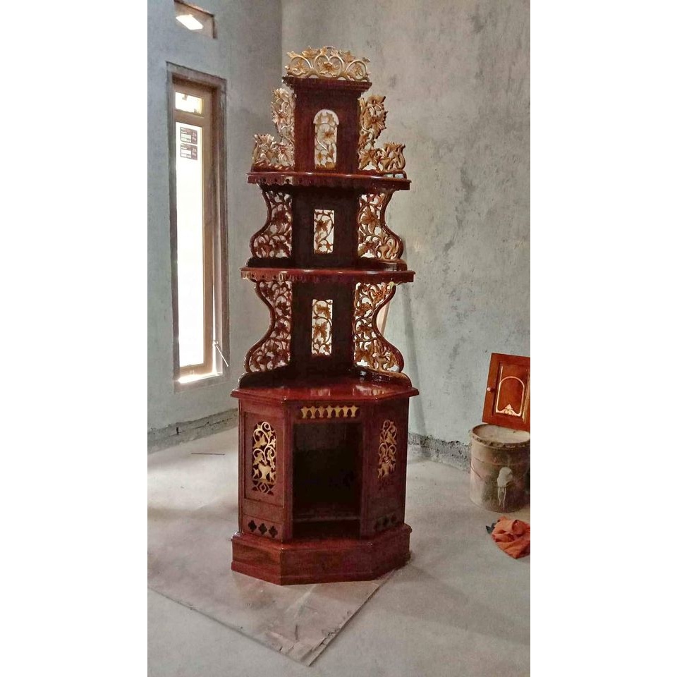 Rak Sudut Pojok Ruang Tamu Ukir Kayu Jati