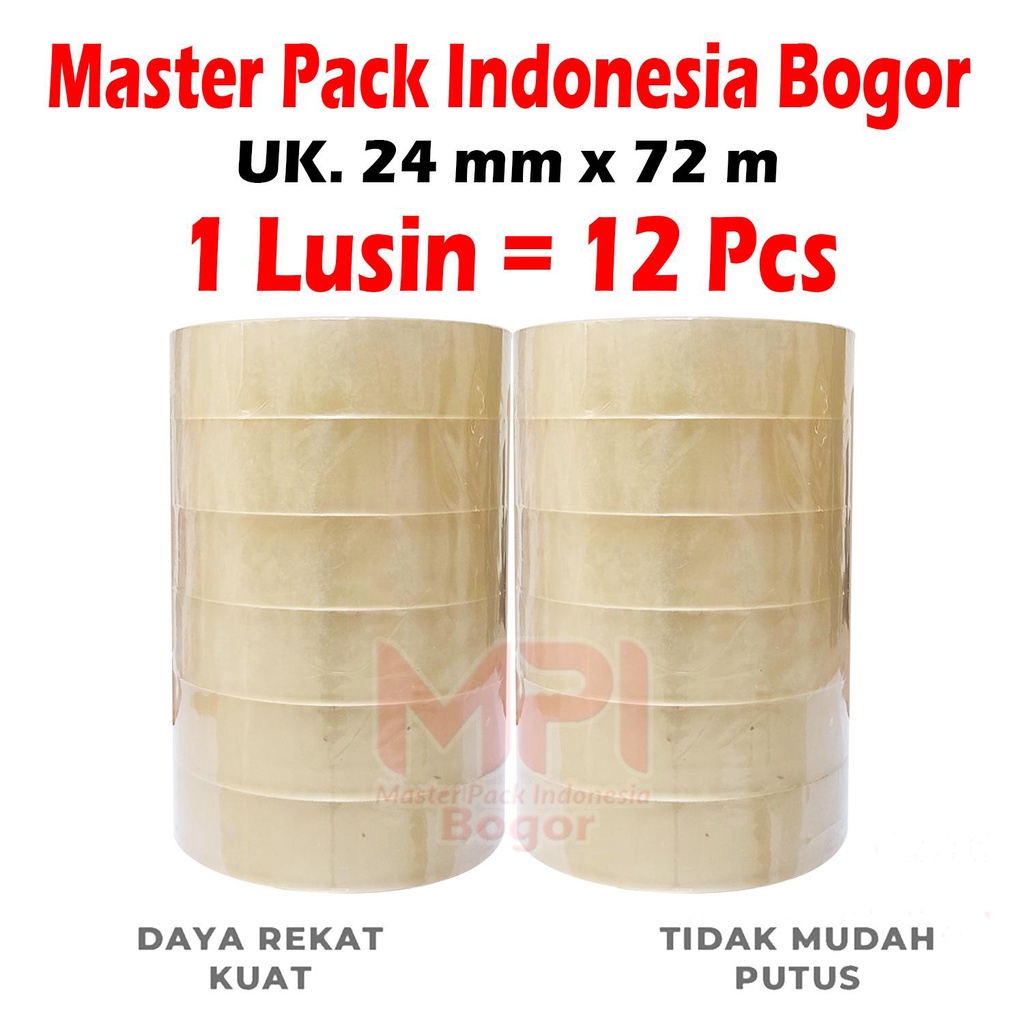 

1 LUSIN [ 12 PCS ] Lakban Isolasi 24mm x 72m / Selotip Kecil 72 Meter - Master Pack Indonesia Bogor