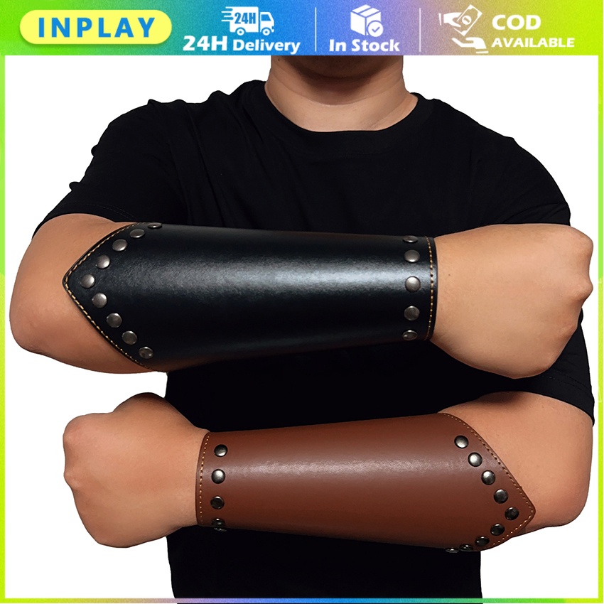 Gelang Gaya Punk Warna Coklat / Pelindung Pergelangan Tangan Kulit Hitam Gaya Punk