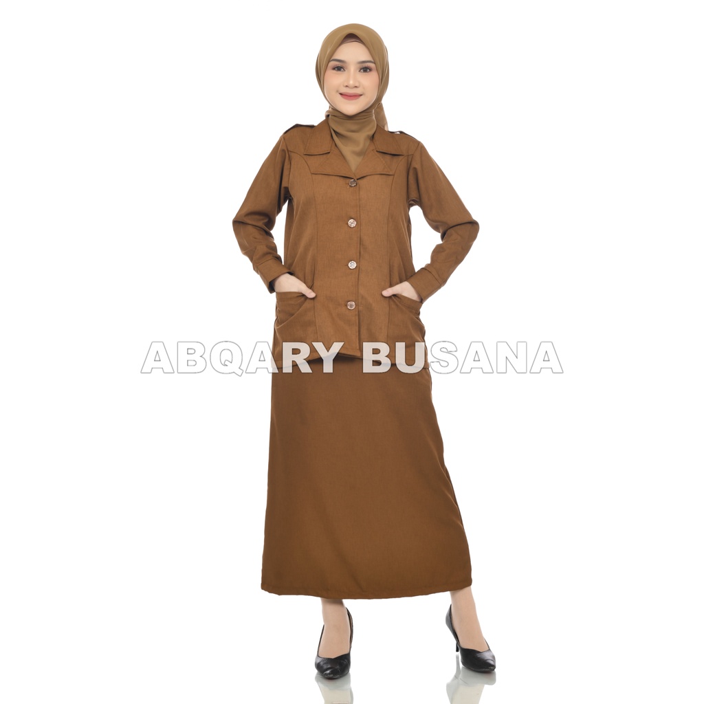 Seragam PDH PNS Wanita - Baju Dinas Pemda Panjang - Setelan Seragam Khaki Tua - Outfit Kerja Formal 