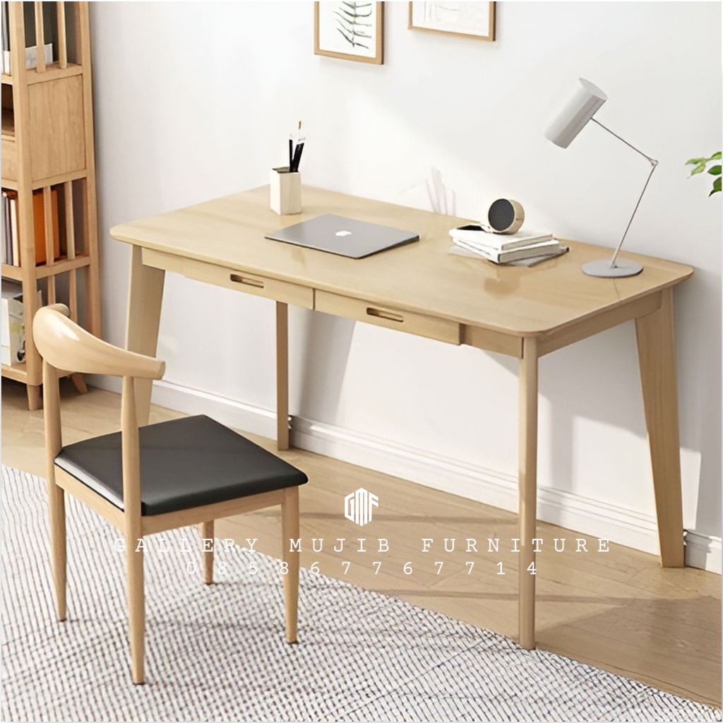 Set Kursi Meja Kantor, Meja kerja Laci 2, Meja Laptop minimalis Jati