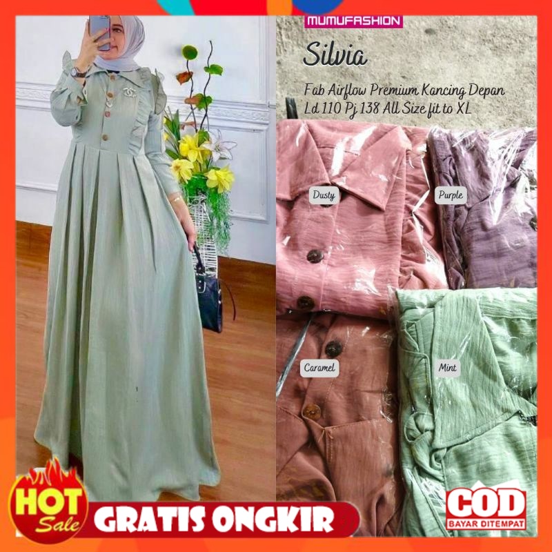 KAIN ADEM HALUS TEBAL / Dress/Gamis Crinkle Wanita Muslimah Silvia Maxy By Mumufashion Grosir Fashio
