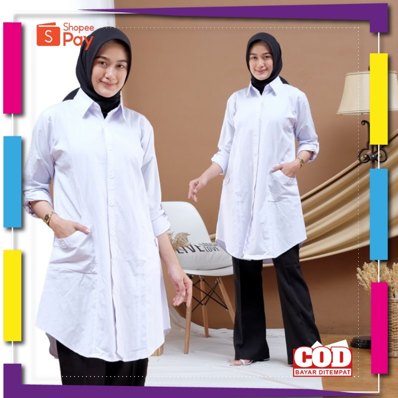 PREMIUM KOREAN STYLE / KEMEJA PUTIH/KEMEJA KANTOR/TUNIK POLOS PUTIH/BAJU PPL/BAJU PNS/JuBii.id