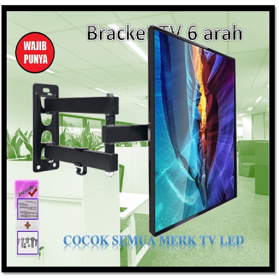 Bracket TV LED braket breket TV 6 arah slim 14 inch to 40 Universal all brand LCD TV LG Samsung Shar