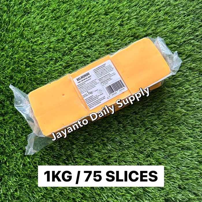

[Big Sale] RED ORANGE CHEDDAR CHEESE 75 SLICES BURGER BELMUNDO 1KG - 100% HALAL