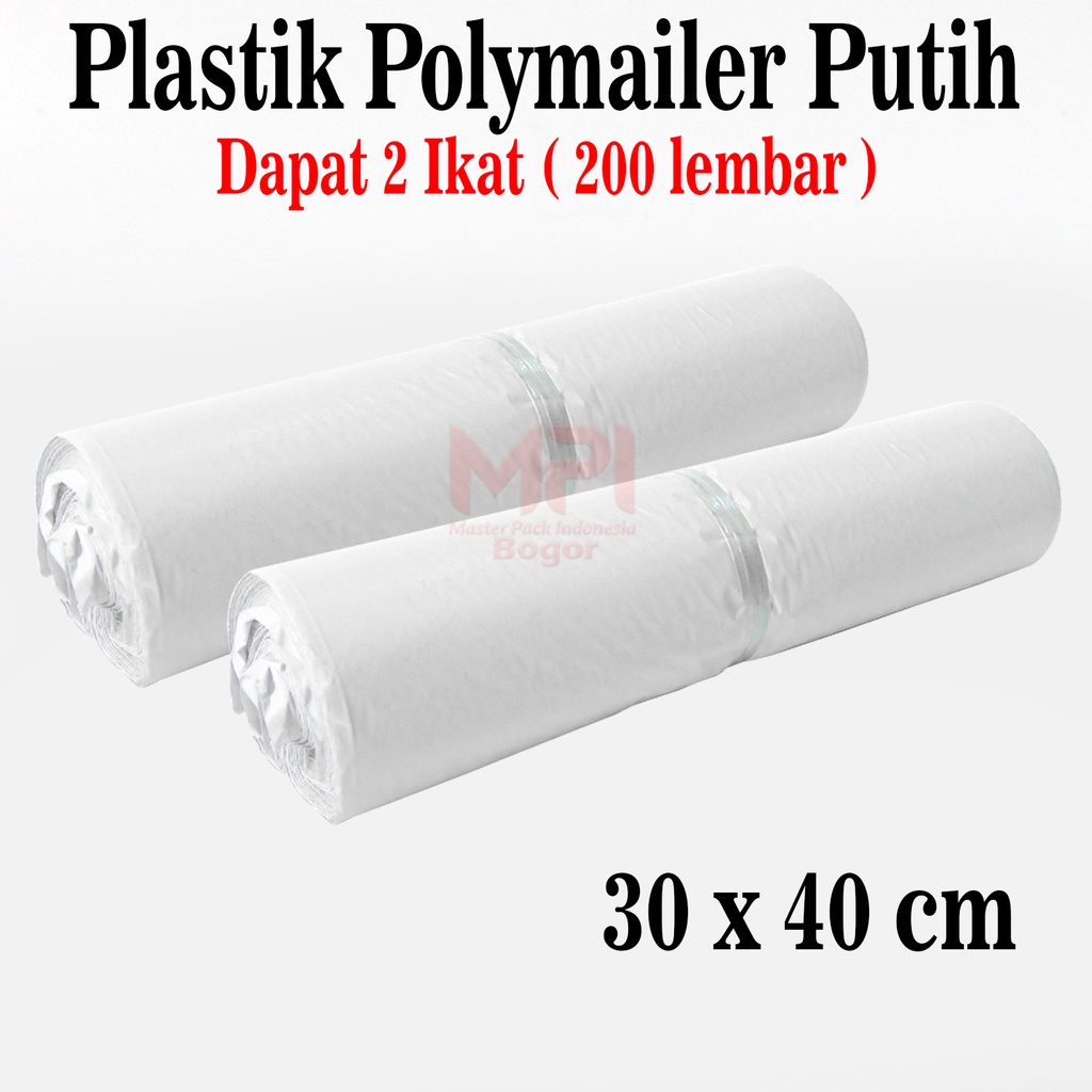 

2 IKAT ( 200 LEMBAR ) Plastik Polymailer Putih 30 x 40 cm - Plastik packaging Kantong Amplop - Master Pack Indonesia Bogor
