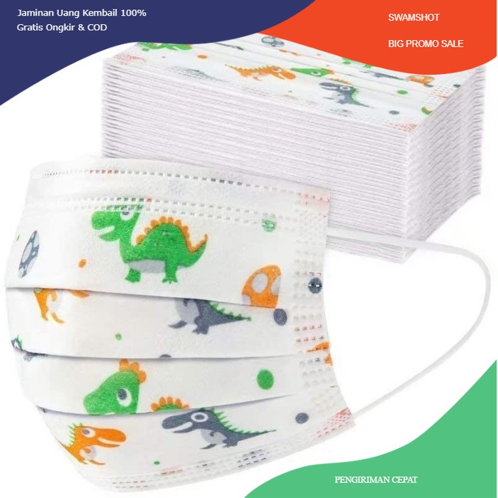 Masker Anak Medis Bedah 3ply 3 ply Orlee Embos Earloop Kids isi 50 - Dino Orlee Puth