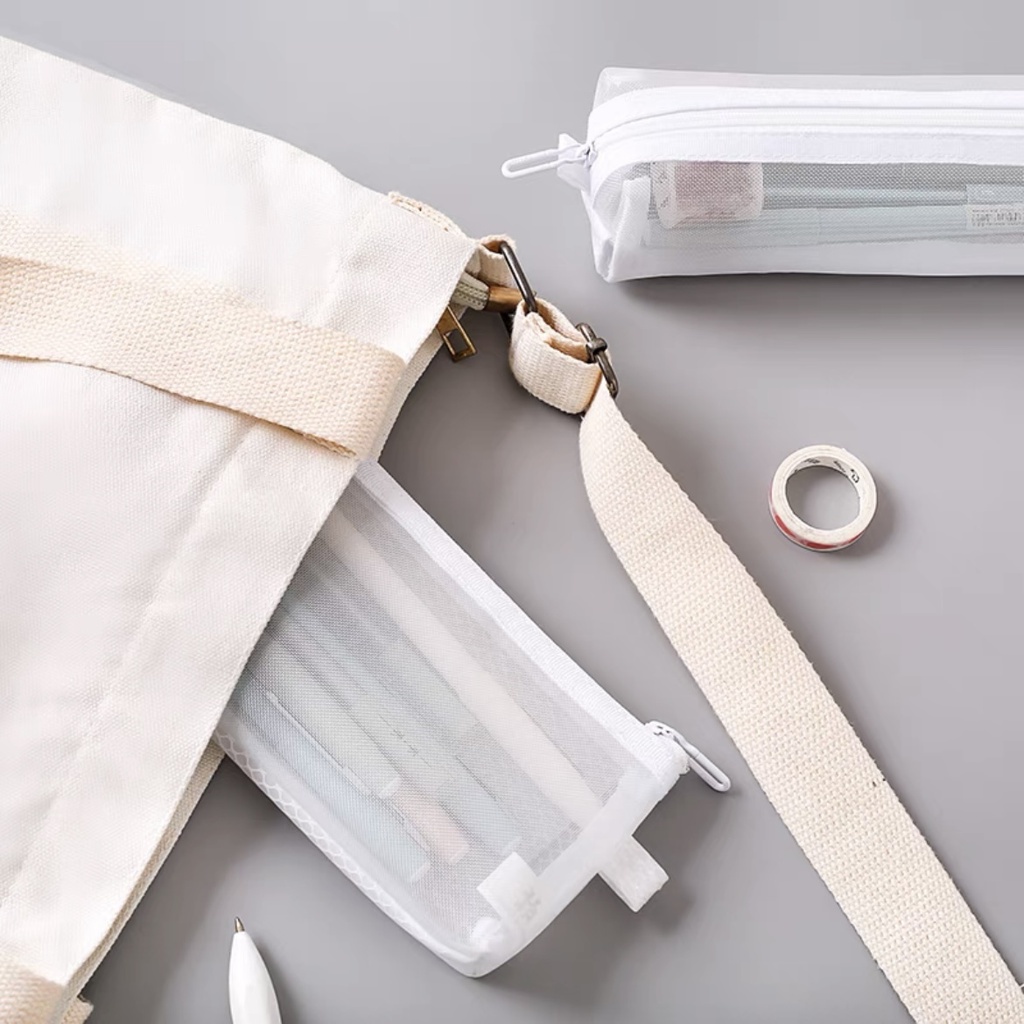 

14A. Kotak Pensil Jaring Transparan Bahan Mesh / Tempat Make Up Pouch