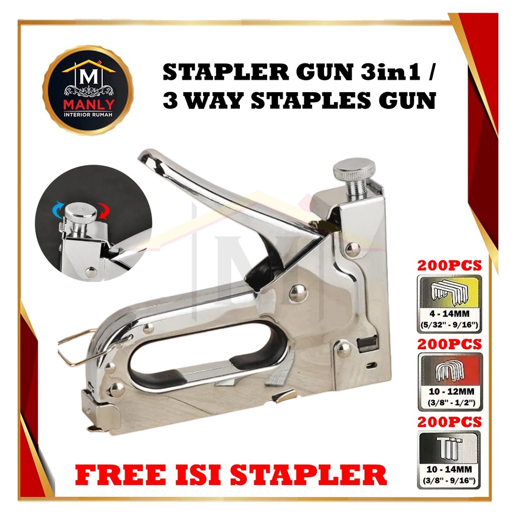 

Gun Tacker Alat Staples dan Paku Tembak 3in1 / Staple Gun Tracker 3 Way Staples Gun