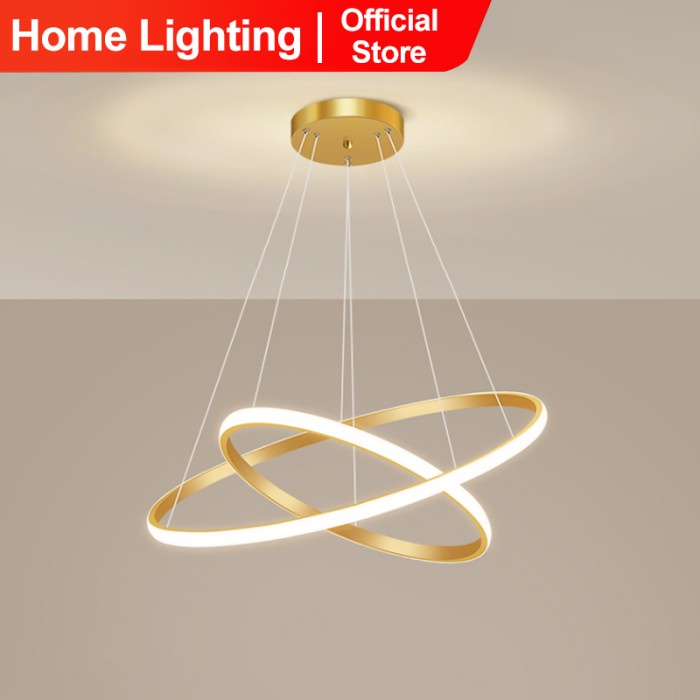COD Lampu Gantung LED 2 Ring Lampu Plafon 3 Warna Lampu Hias Rumah